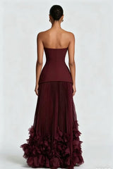 Chic Cabernet Strapless Sleeveless Floor Length Prom Dresses Zipper With Pleats