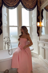 Charming Dusty Rose Strapless Sleeveless Satin A-Line With Zipper Pleats