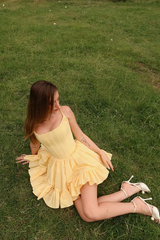 Pretty Daffodil Spaghetti-Straps Sleeveless Homecoming Dresses Mini With Zipper Pleats
