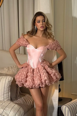 Romantic Dusty Rose Sweetheart Off The Shoulder Homecoming Dresses Mini With Flower