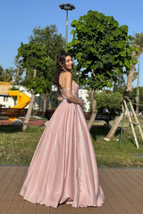 Charming Dusty Pink Sweetheart Strapless Sleeveless Satin Prom Dresses A-Line With Lace-Up Back