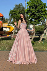 Charming Dusty Pink Sweetheart Strapless Sleeveless Satin Prom Dresses A-Line With Lace-Up Back