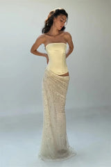 Charming Daffodil Strapless Sleeveless Mermaid Prom Dresses Column With Lace-Up Back