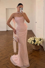 Timeless Pink Strapless Sleeveless Mermaid Prom Dresses Sheath With Beads Pleats
