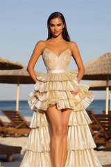 Timeless Sweetheart Strapless Sleeveless Prom Dresses Hi-Lo With Pleats