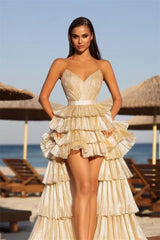 Timeless Sweetheart Strapless Sleeveless Prom Dresses Hi-Lo With Pleats
