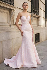 Elegant Pink Strapless Sleeveless Mermaid Prom Dresses Side Split With Lace-Up Back