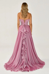 Charming Strapless Sleeveless A-Line Prom Dresses High Split With Lace-Up Back