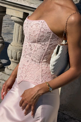 Timeless Pink Strapless Sleeveless Satin Mermaid Prom Dresses Floor Length With Lace-Up Back