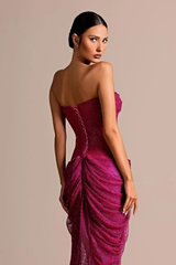 Charming Fuchsia Strapless Sleeveless Mermaid Prom Dresses High Split With Lace-Up Back