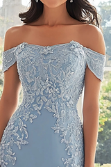 Timeless Sky Blue Off The Shoulder Chiffon Prom Dresses Mermaid Sheath With Pleats