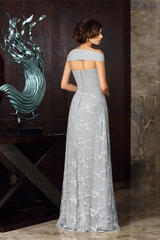Glamorous Grey Off The Shoulder Mermaid Prom Dresses Floor Length With Zipper