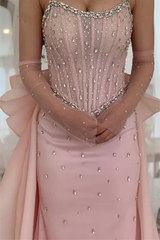 Dazzling Dusty Rose Strapless Sleeveless Mermaid Prom Dresses Gem Sheath With Lace-Up Back