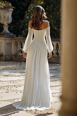 Graceful Sweetheart Long Sleeves Chiffon Prom Dresses Floor Length With Zipper Pleats