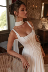 Elegant Straps Sleeveless Satin Prom Dresses Beading Long With Pleats