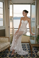 Dazzling Sweetheart Strapless Sleeveless Mermaid Prom Dresses Floor Length With Flower