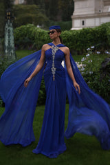 Timeless Royal Blue Sleeveless Mermaid Prom Dresses Floor Length Sheath With Pleats