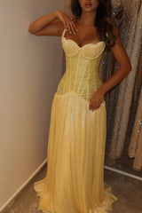 Elegant Yellow Sweetheart Straps Sleeveless Prom Dresses Floor Length With Pleats