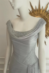 Timeless Gray Straps Sleeveless Chiffon Prom Dresses Floor Length Beads With Zipper Pleats