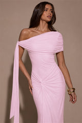 Elegant Pink Asymmetrical Mermaid Prom Dresses Floor Length With Pleats