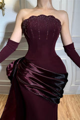 Luxurious Strapless Sleeveless Satin Mermaid Prom Dresses Sheath With Lace-Up Back