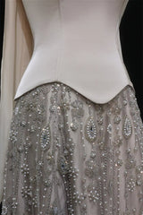 Luxurious Strapless Sleeveless A-Line Prom Dresses Floor Length Beads With Lace-Up Back