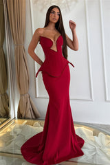 Elegant Burgundy Sweetheart Strapless Sleeveless Satin Mermaid Prom Dresses Sheath With Beading
