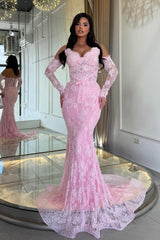 Glamorous Dusty Pink Sweetheart Strapless Sleeveless Lace Mermaid Prom Dresses Sheath With Lace-Up Back