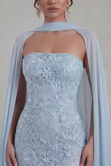 Pretty Dusty Blue Strapless Sleeveless Mermaid Prom Dresses Floor Length With Zipper
