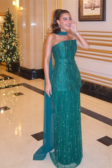 Unique Strapless Sleeveless Two-Piece Prom Dresses Floor Length With Beading