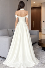 Timeless Off The Shoulder Satin A-Line Prom Dresses Floor length With Zipper