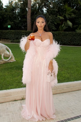 Glamorous Pink Sweetheart Strapless Sleeveless Prom Dresses Floor Length With Pleats