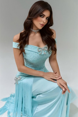 Timeless Blue Off The Shoulder Mermaid Prom Dresses Floor Length With Tassel