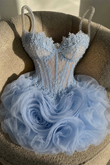 Dazzling Sky Blue Sweetheart Straps Sleeveless Homecoming Dresses Mini With Beads Pleats