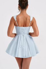 Timeless Dusty Blue Sweetheart Straps Sleeveless Satin Homecoming Dresses Mini With Lace-Up Back