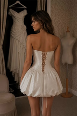 Chic Strapless Sleeveless Homecoming Dresses Mini With Lace-Up Back