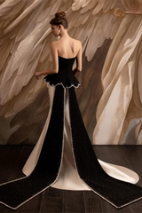 Luxurious Strapless Sleeveless Satin Mermaid Prom Dresses Sheath Gem With Pleats