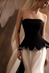 Luxurious Strapless Sleeveless Satin Mermaid Prom Dresses Sheath Gem With Pleats