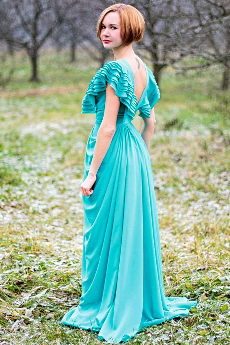 A-line Deep V-neck Floor Length Chiffon Backless Prom Dress A-line Deep V-neck Floor Length Chiffon Backless Prom Dress