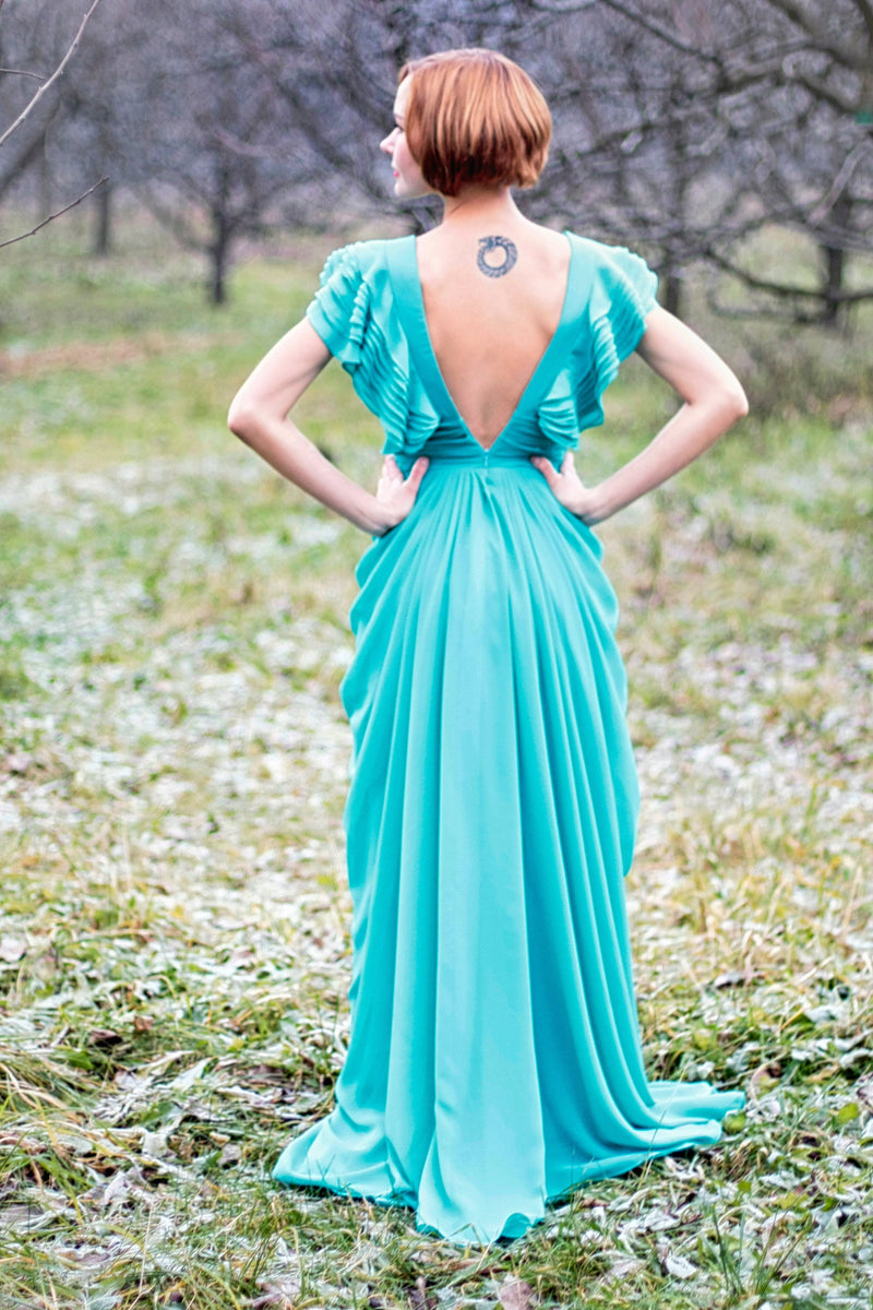 A-line Deep V-neck Floor Length Chiffon Backless Prom Dress A-line Deep V-neck Floor Length Chiffon Backless Prom Dress