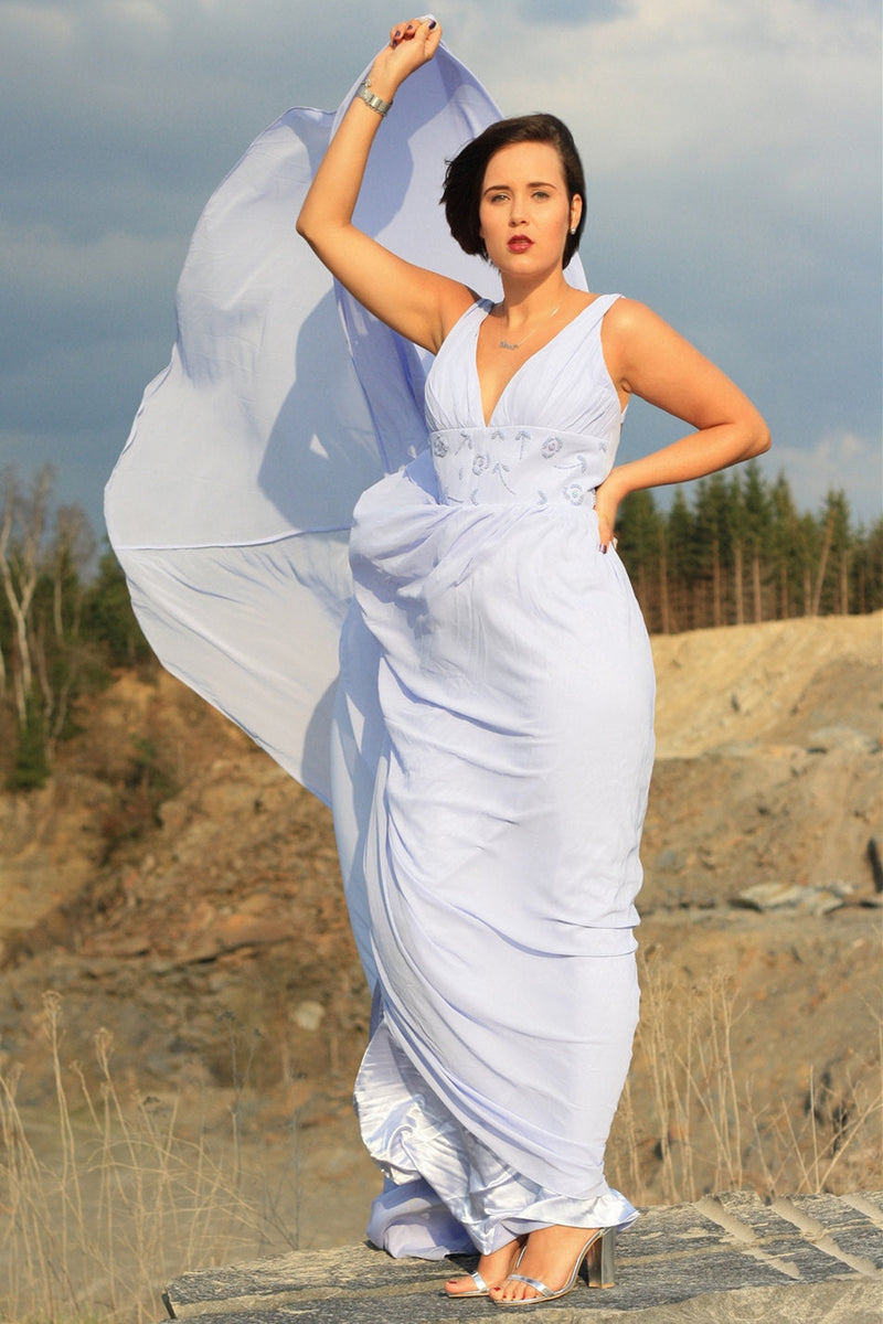 A-Line Deep V-Neck Floor Length Chiffon Beading Backless Wedding Dress A-Line Deep V-Neck Floor Length Chiffon Beading Backless Wedding Dress