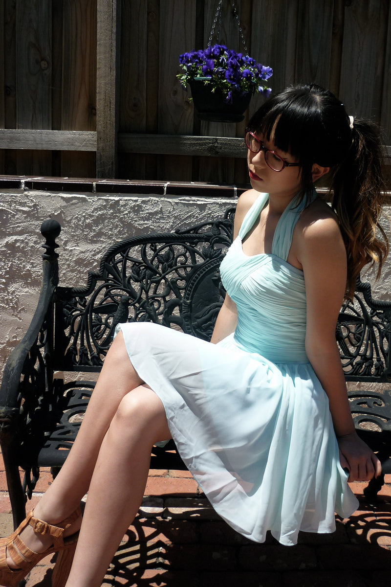 A-line Halt Sweetheart Knee Length Backless Chiffon Prom Dress-Ballbella