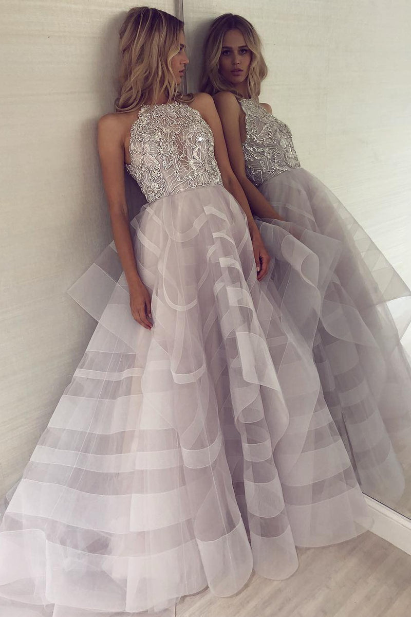 A-Line Halter Irregular Hem Floor Length Organza Backless Beading Evening Dress A-Line Halter Irregular Hem Floor Length Organza Backless Beading Evening Dress