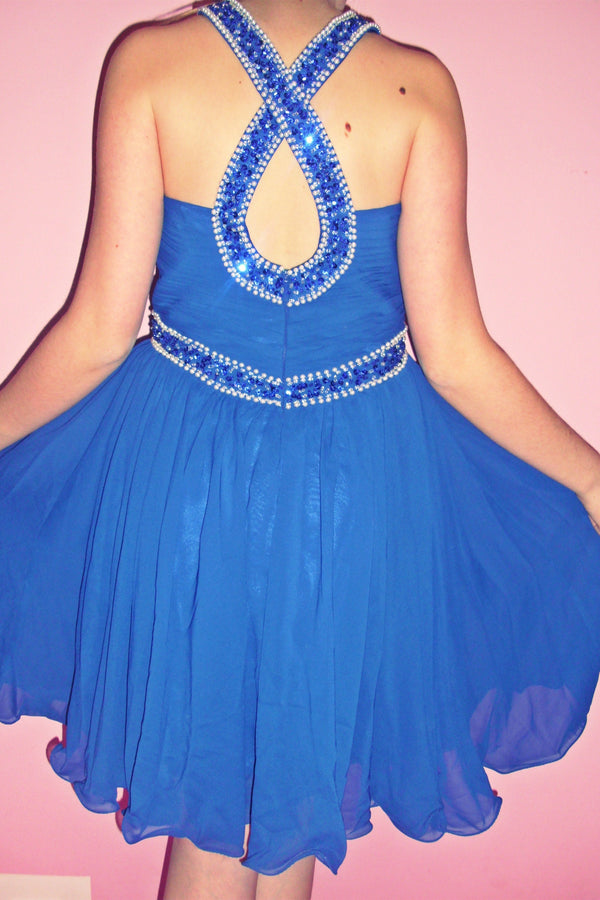 A-line Halter Knee Length Chiffon Paillette Backless Homecoming Dress-Ballbella