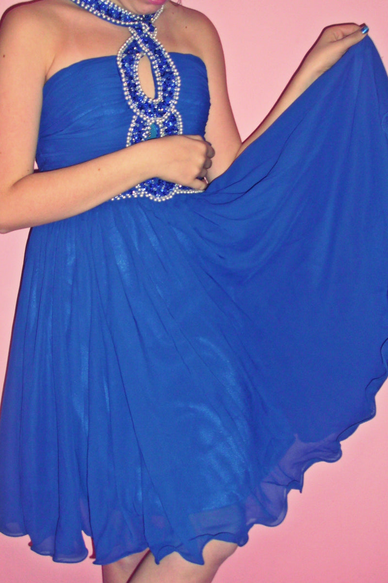 A-line Halter Knee Length Chiffon Paillette Backless Homecoming Dress-Ballbella