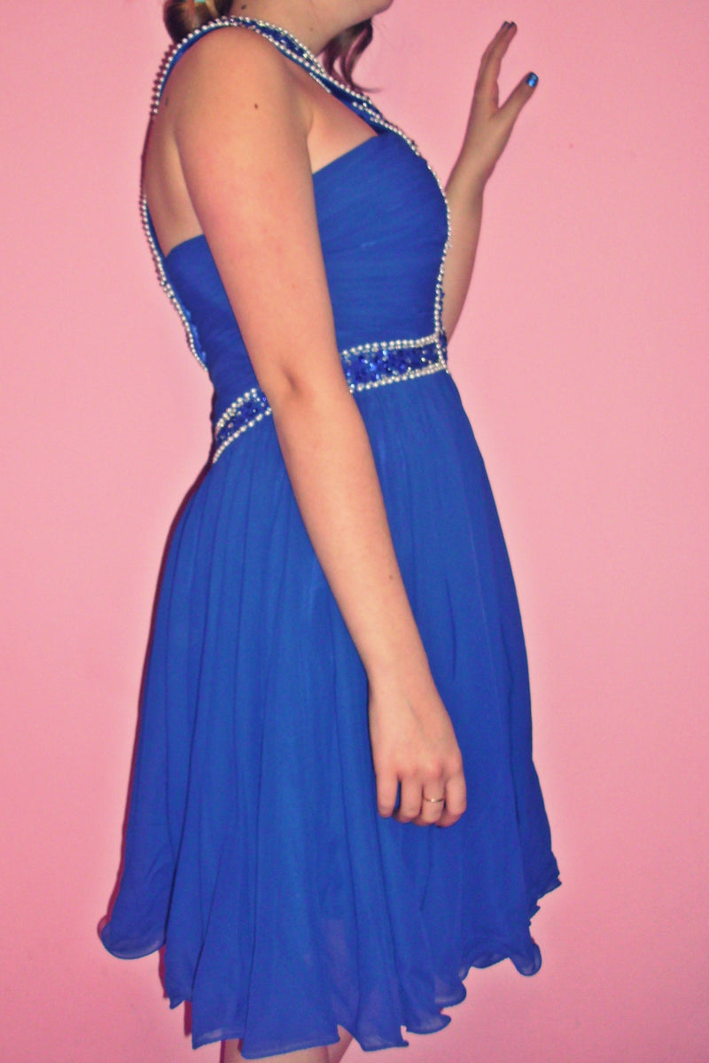 A-line Halter Knee Length Chiffon Paillette Backless Homecoming Dress-Ballbella
