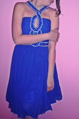 A-line Halter Knee Length Chiffon Paillette Backless Homecoming Dress-Ballbella