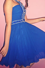 A-line Halter Knee Length Chiffon Paillette Backless Homecoming Dress-Ballbella