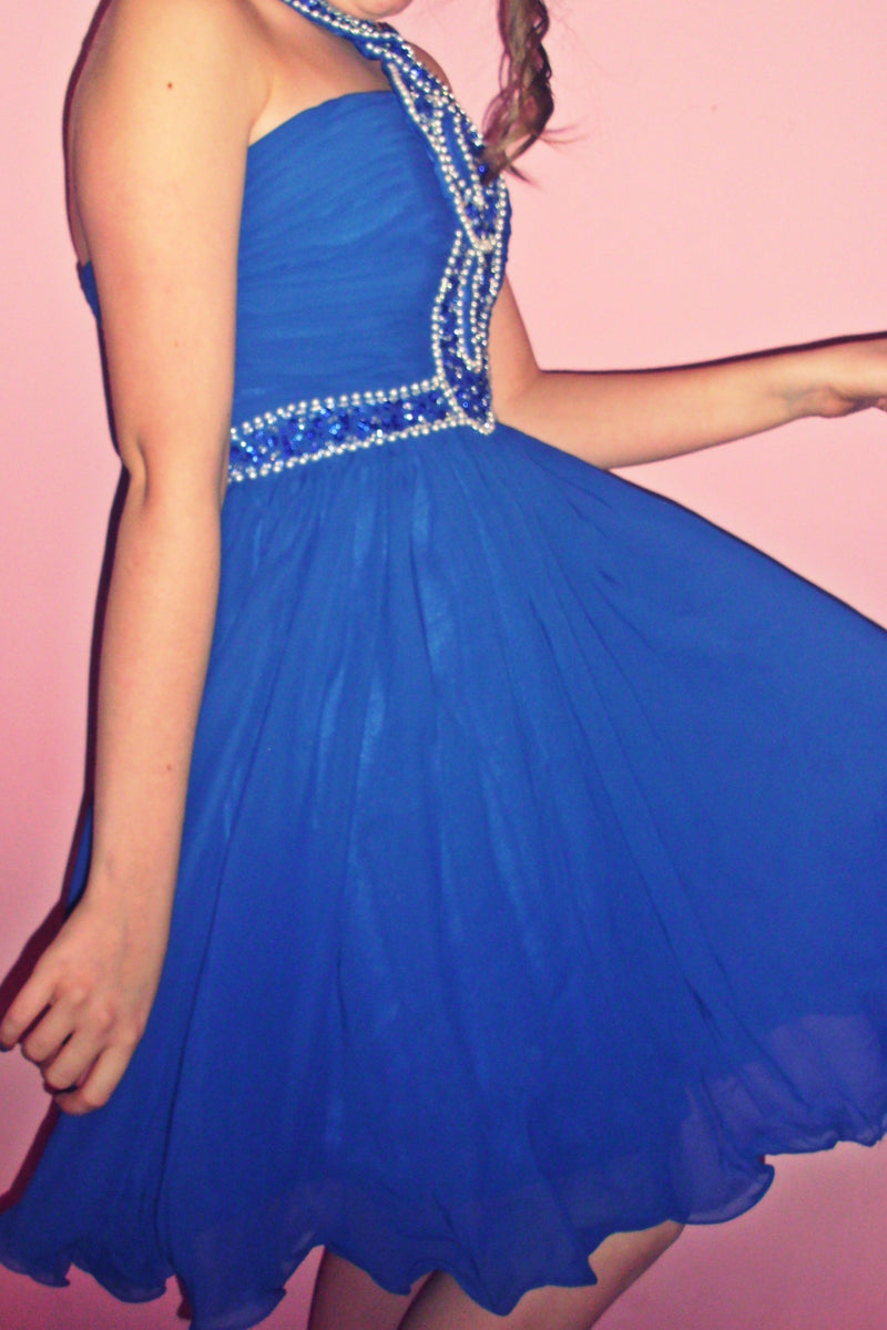 A-line Halter Knee Length Chiffon Paillette Backless Homecoming Dress-Ballbella