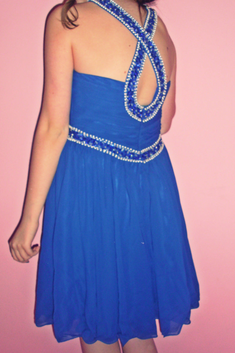 A-line Halter Knee Length Chiffon Paillette Backless Homecoming Dress-Ballbella